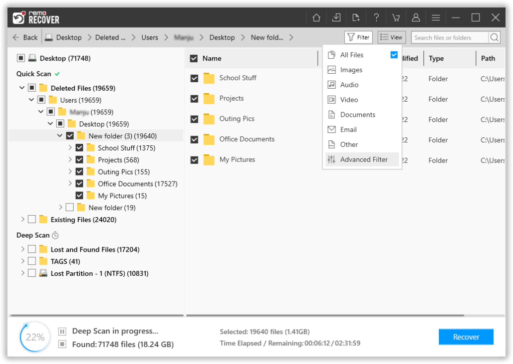 Windows File Recovery - File Type View Recovered Files