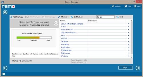 Recover Data from RAW Partition on Windows 7 - Select File Type